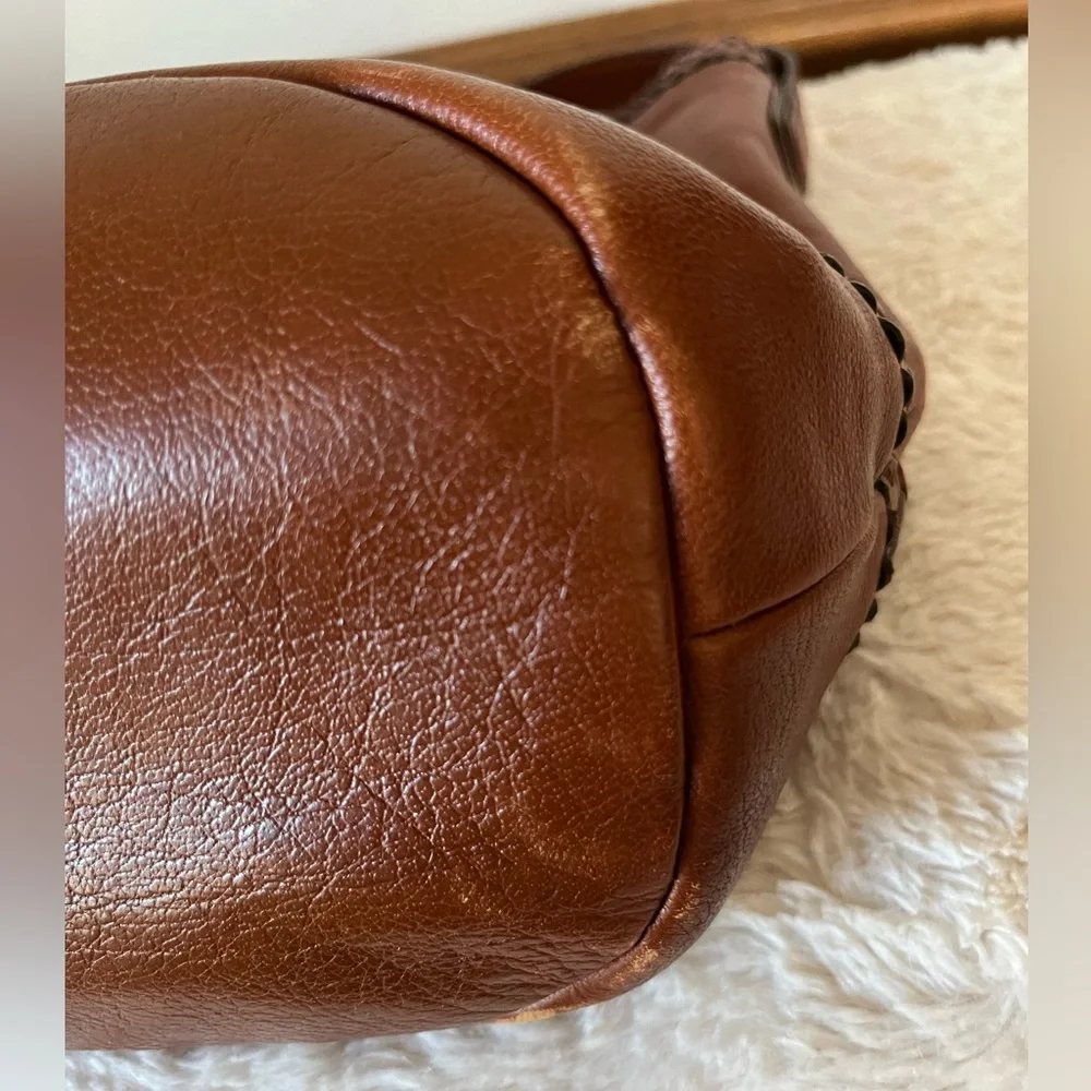 Cole Haan Brown Premium Leather Bucket Bag with Stitching Detail